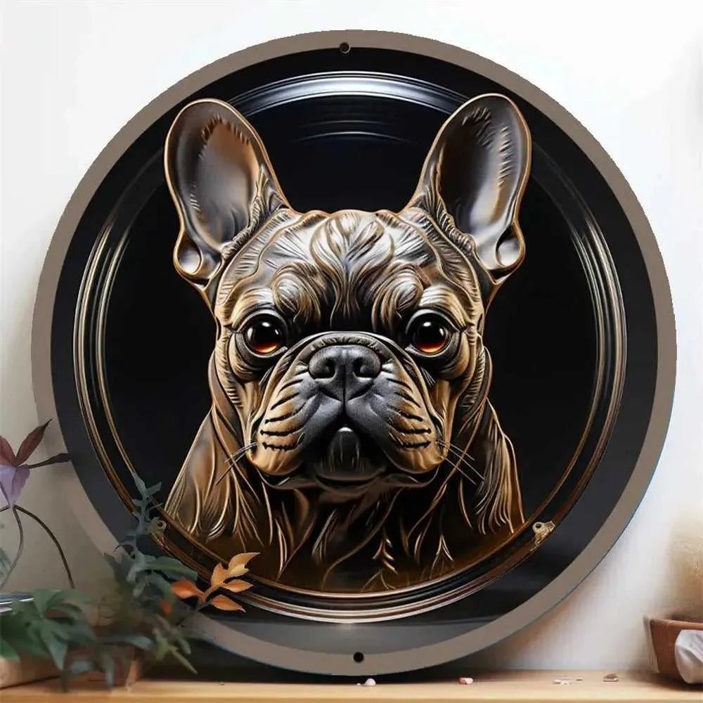 Round Metal Aluminum Sign Art Cute Dog Wreath Decorative Plates Entrance Decor Gift Mask Theme For Bar Club Home Room Wall Decor