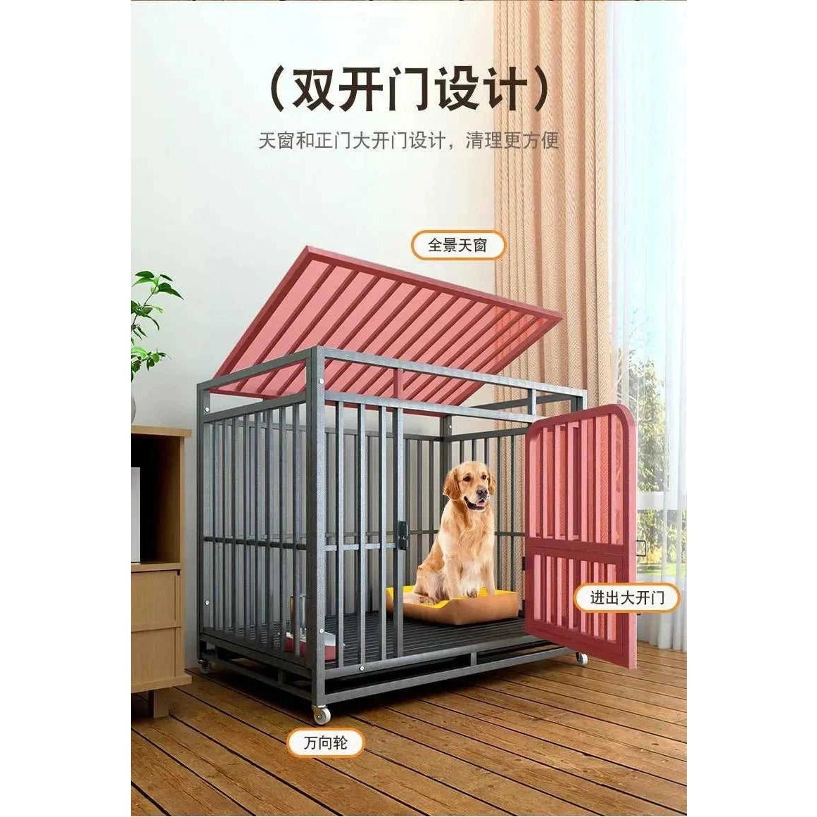 Large Dog Cages with Thickened All Square Tubes Indoor Pet Cages with Toilets Iron Cages Dog Nests