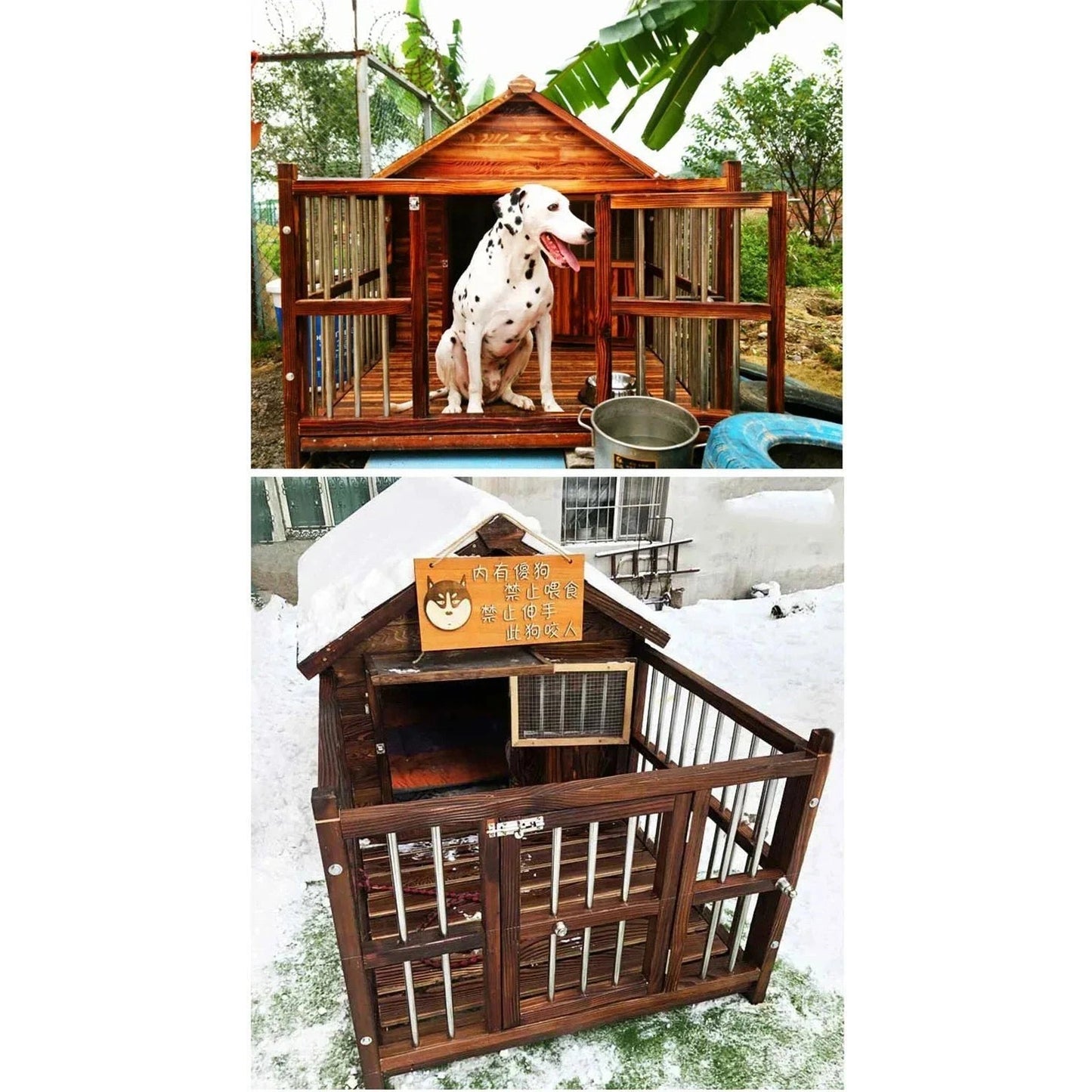 Large Dog Houses Solid Wood Outdoor Waterproof for Home Dogs Kennel Creative Breathable Pet Cage Pets Fences Villa Supplies T U