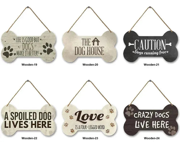 Wooden Plate Dog Sign Bone Shape Hanging Wood Board Painting Home Shop Door Decor Outside Warning Text Board Wall Plaques Gift