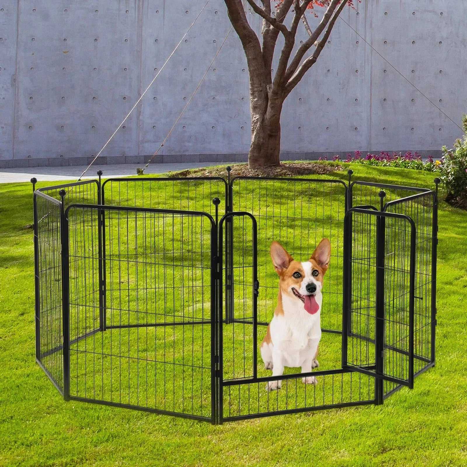 Dog Playpen Outdoor Panels Dog Pen Dog Fence Exercise Playpen with Doors for Medium/Small Dogs, Pet Puppy Playpen for RV Camping