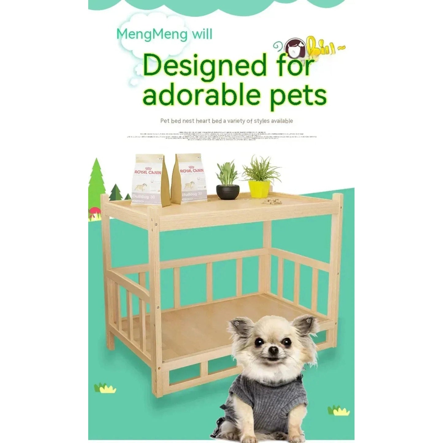 Solid Wood Dog Cat Kennel Smooth Polished Teddy Dogs Kennel Luxury Durable Eco-Friendly Large Wooden Pet House Wooden Puppy Bed