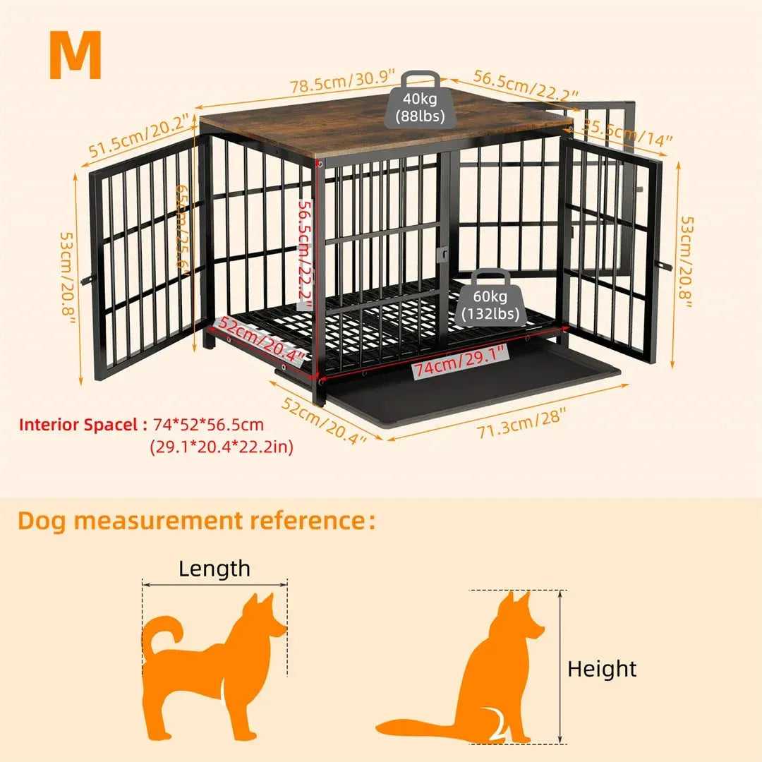 Dog Crate Furniture White Pet Kennel Black Cage End Table with Three Doors and Removable Tray, for Small Medium Large Dogs