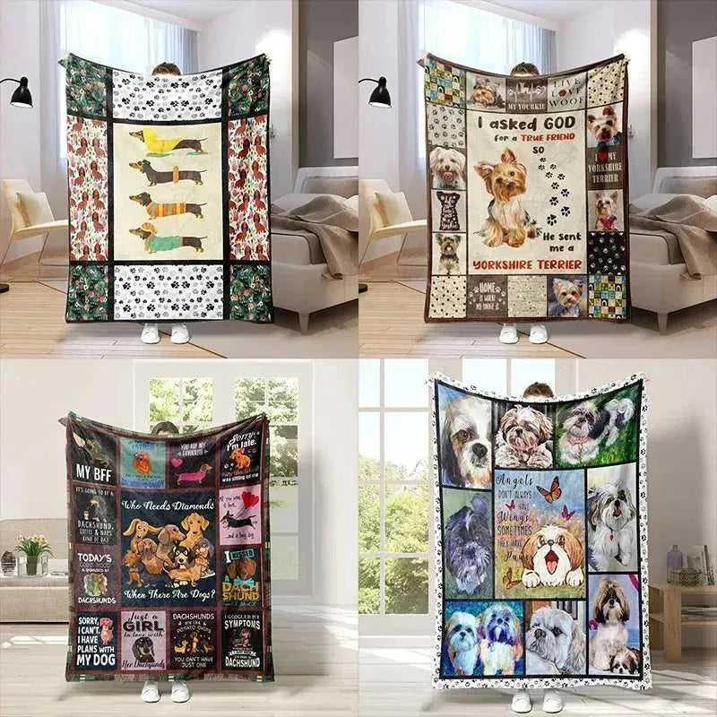 Cute Soft Dog Blanket Dachshund Poodle Schnauzer Nap Throw Blankets for Sofa Bedspread Flannel Cartoon Puppy Printing Bed Cover