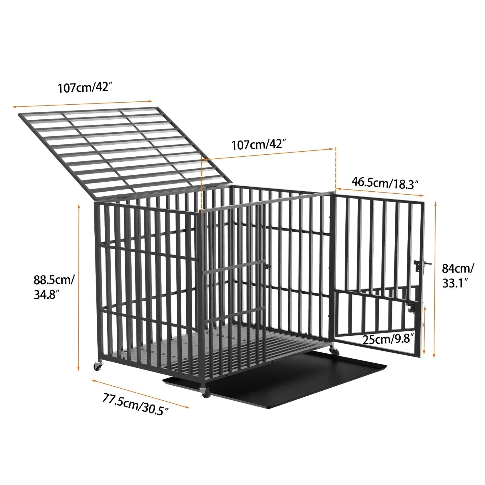 L XL XXL Heavy Duty Dog Crate with 4 Lockable Wheels 3 Doors and Removable Tray Metal Pet Kennels Cage Playpen