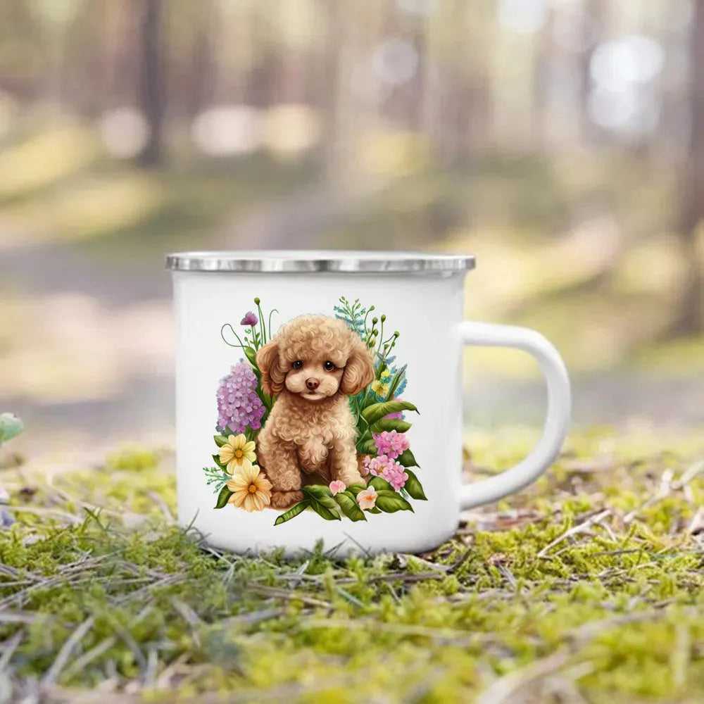 Dachshund Bulldog Border Colliegolden Retriever Printed Enamel Mug Creative Coffee Cup Camping Handle Mug Gifts for Dog Lovers