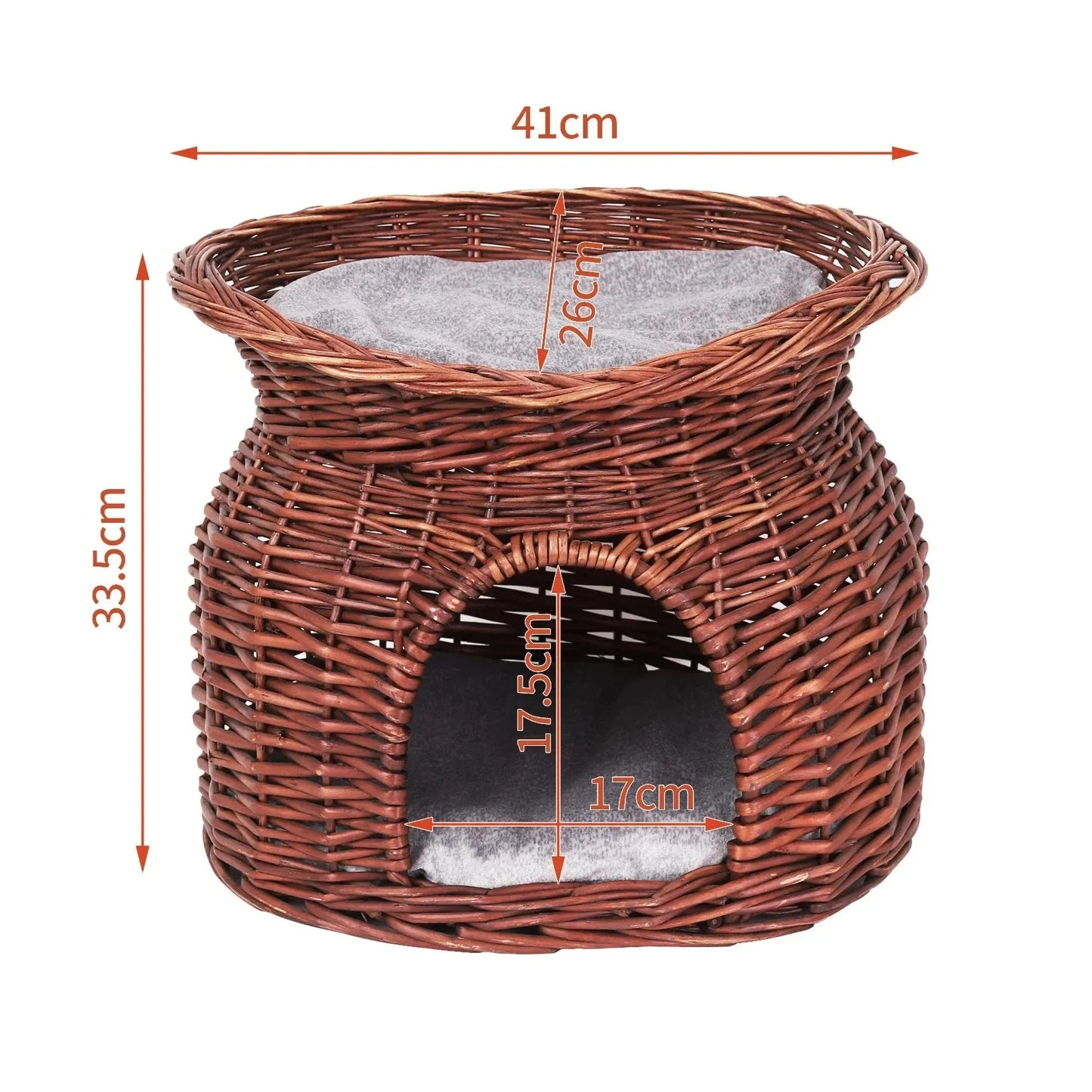 Cat Bed Hand Woven Wicker Bunk Basket 2 Tier Kitten Sleeping Cave Bed Brown and Beige Color with Soft Cushion