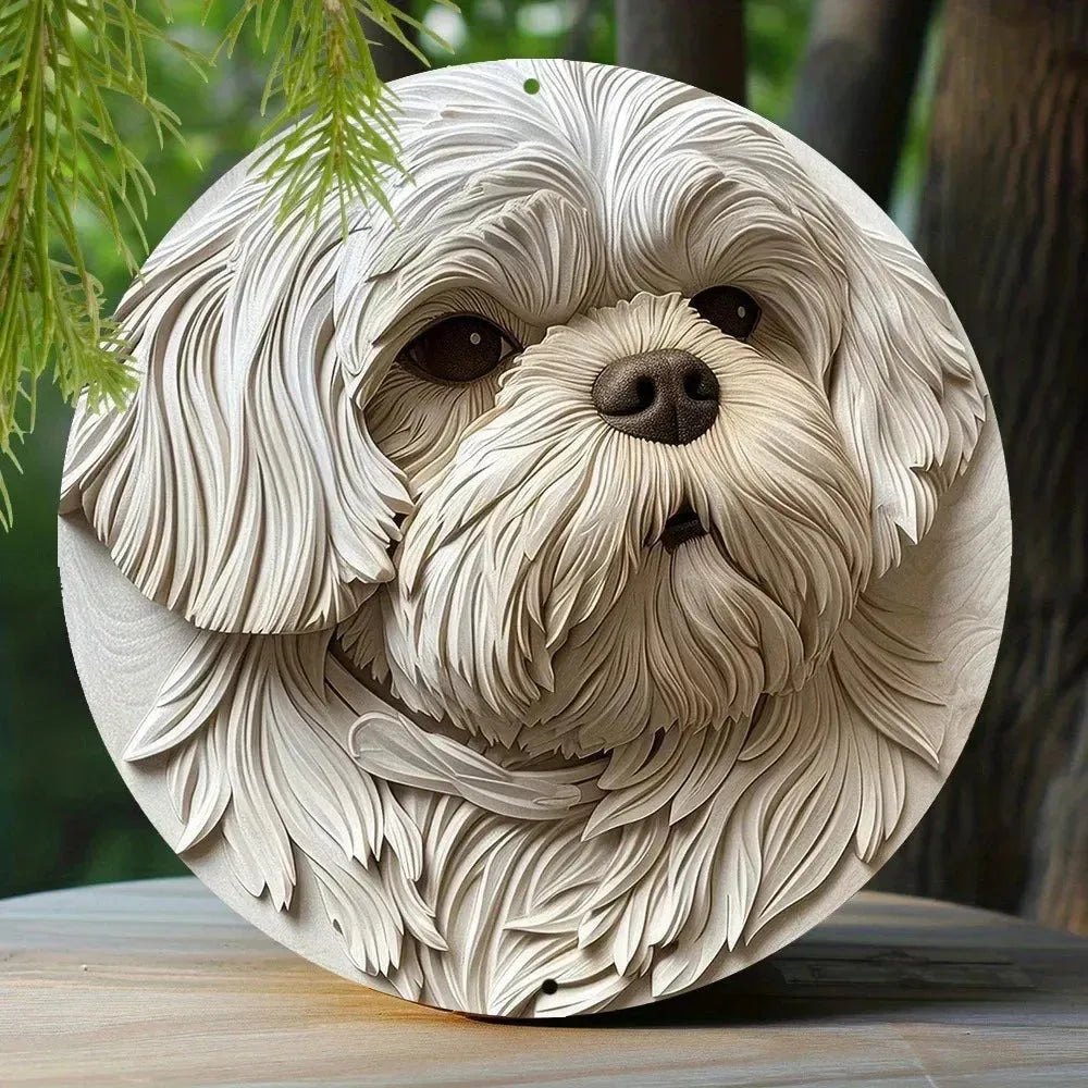 Cute Dog Gift Mask Theme Round Metal Aluminum Sign Art Desktop Decorative Plates For Bar Cafe Club Yard Home Office Wall Decor