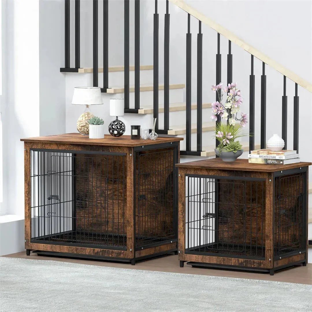 Spacious Dog Cage Furniture End Table Pet Kennel Crate Indoor Wooden Furniture Brown Medium and Large Animal Cage