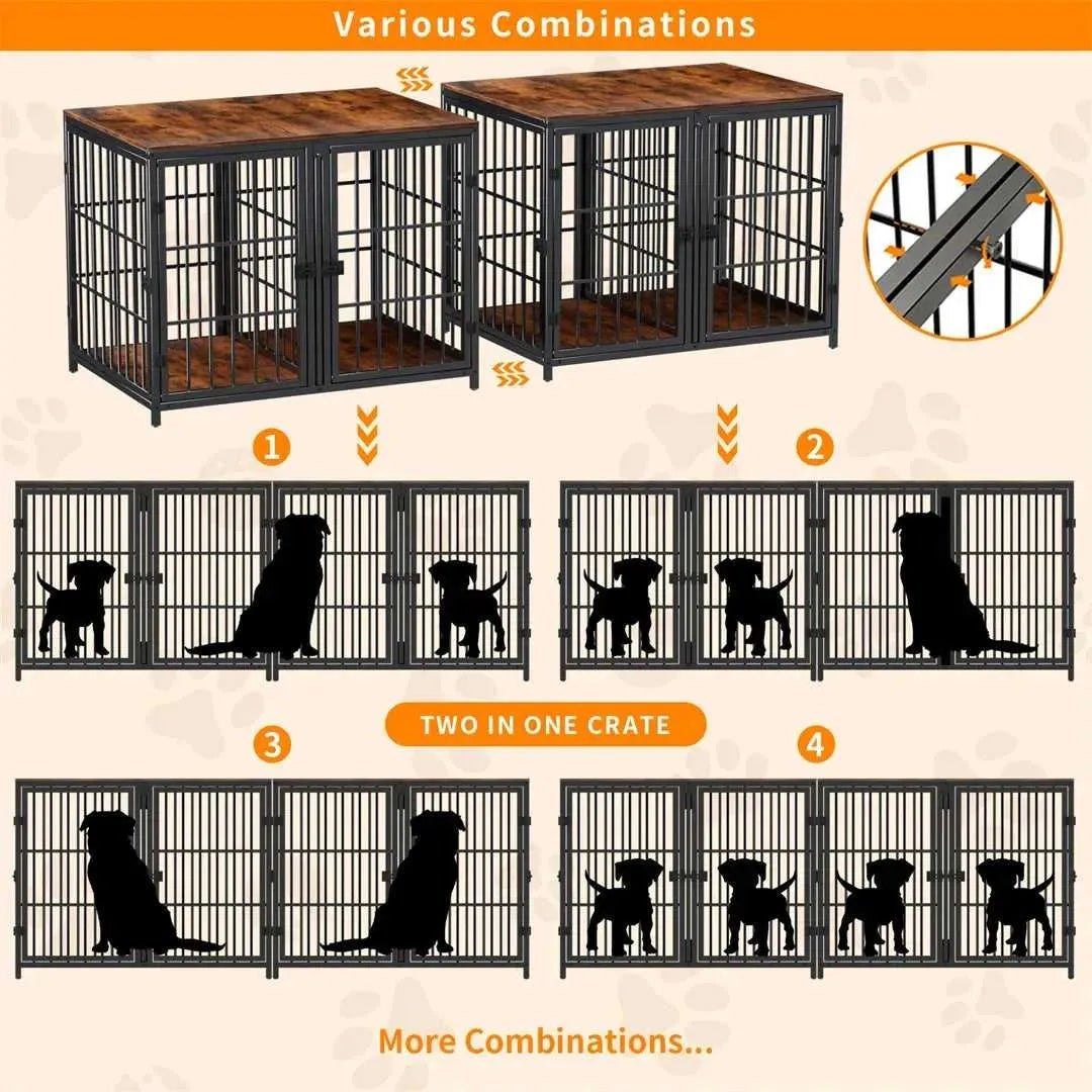 Heavy Duty Furniture Style Dog Cage Side Table Indoor Kennel Crate with Four Doors and Divider for Puppies Unlimited Combination