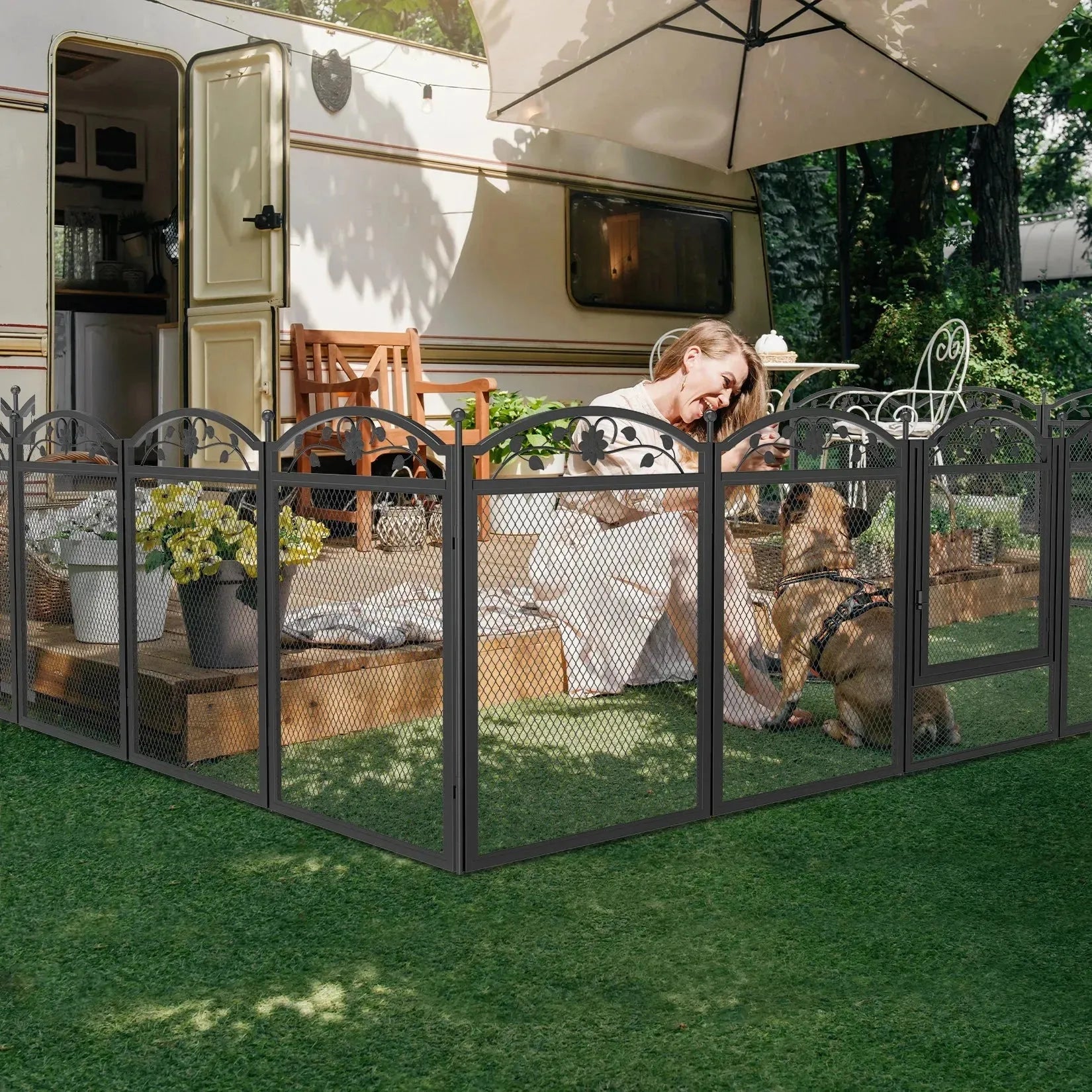 8 Panels Metal Dog Playpen with Fertility Mat and Gate Foldable Heavy Duty Pet Whelping Box Exercise Fence Cage Kennnels