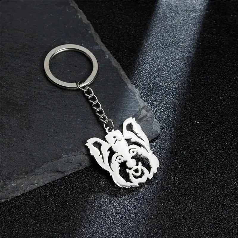 Stainless Steel Animal Keychain Cartoon Bulldog Key Rings Multiple Style Dog Keychains Key Holders Pendant Accessories Gift