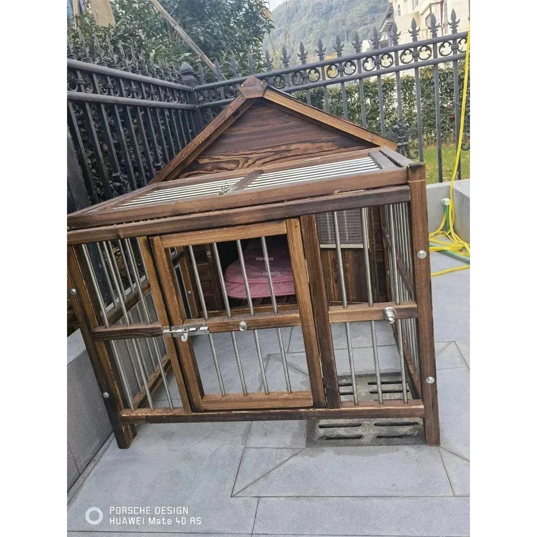 Large Dog Houses Solid Wood Outdoor Waterproof for Home Dogs Kennel Creative Breathable Pet Cage Pets Fences Villa Supplies T U