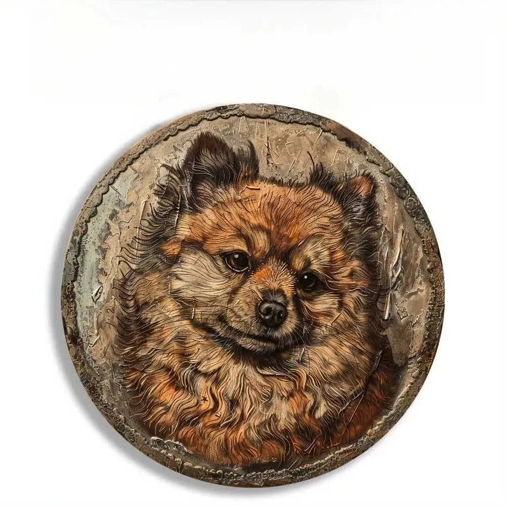 Cute Dog 3D Round Metal Aluminum Sign Art Wreath Decorative Plates Entrance Gift Mask Theme For Bar Club Home Room Wall Decor