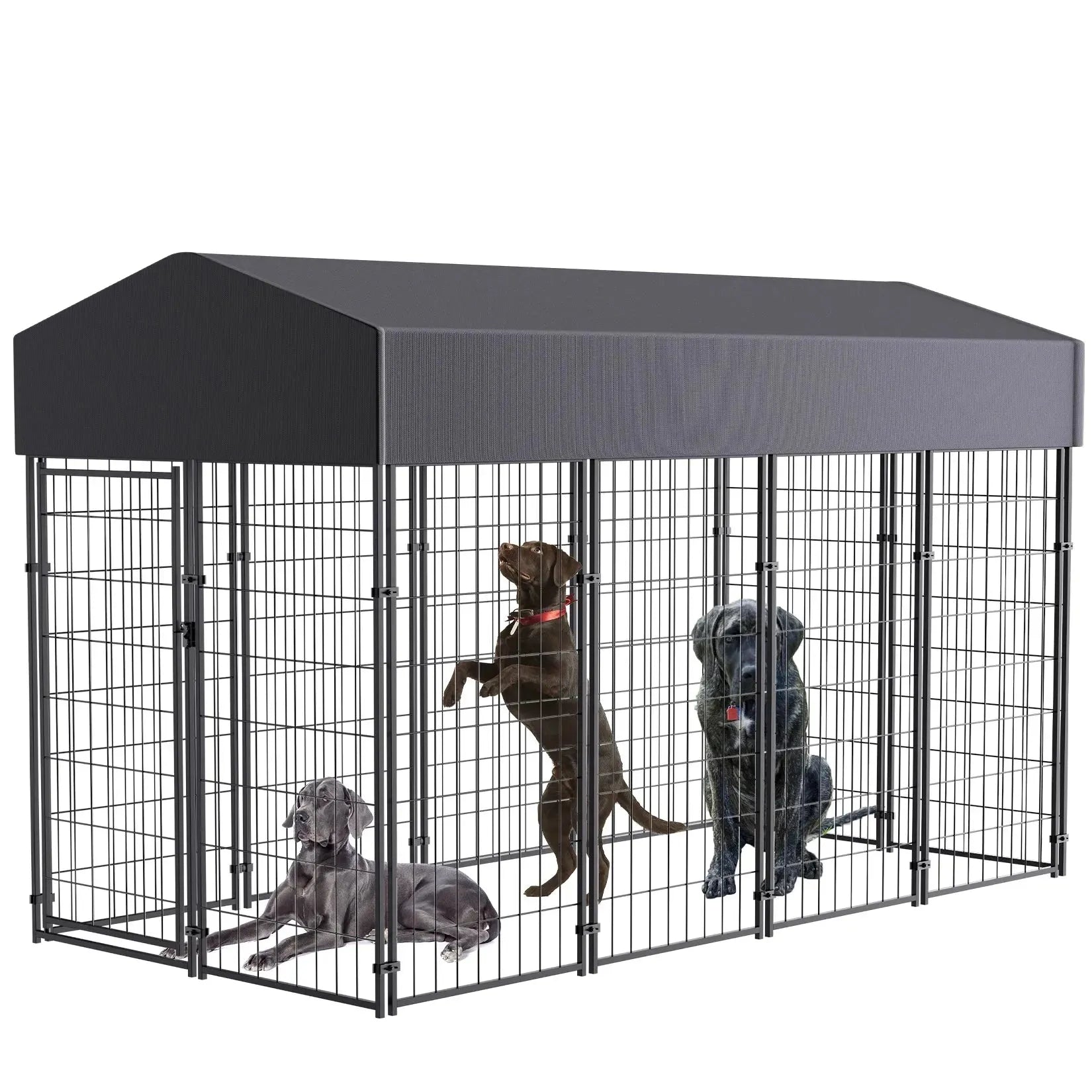 Large Dog Kennel Dog Crate Cage, Welded Wire Pet Playpen with UV Protection Waterproof Cover Metal and Roof Outdoor Heavy Duty