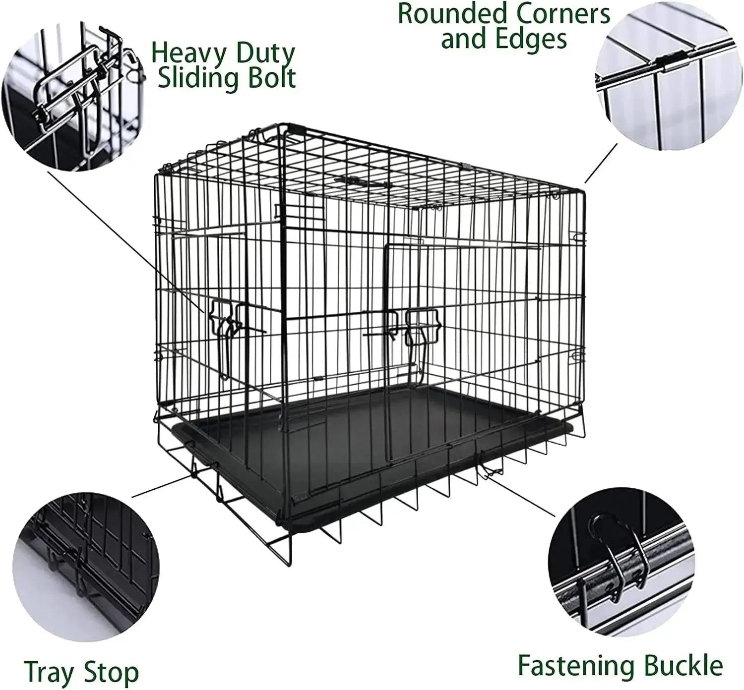 Dog Crates Pets Dog Puppy Crate Pet Metal Folding Cage Dog Travel Crate for Car with Removable Plastic Tray and Carry Handle