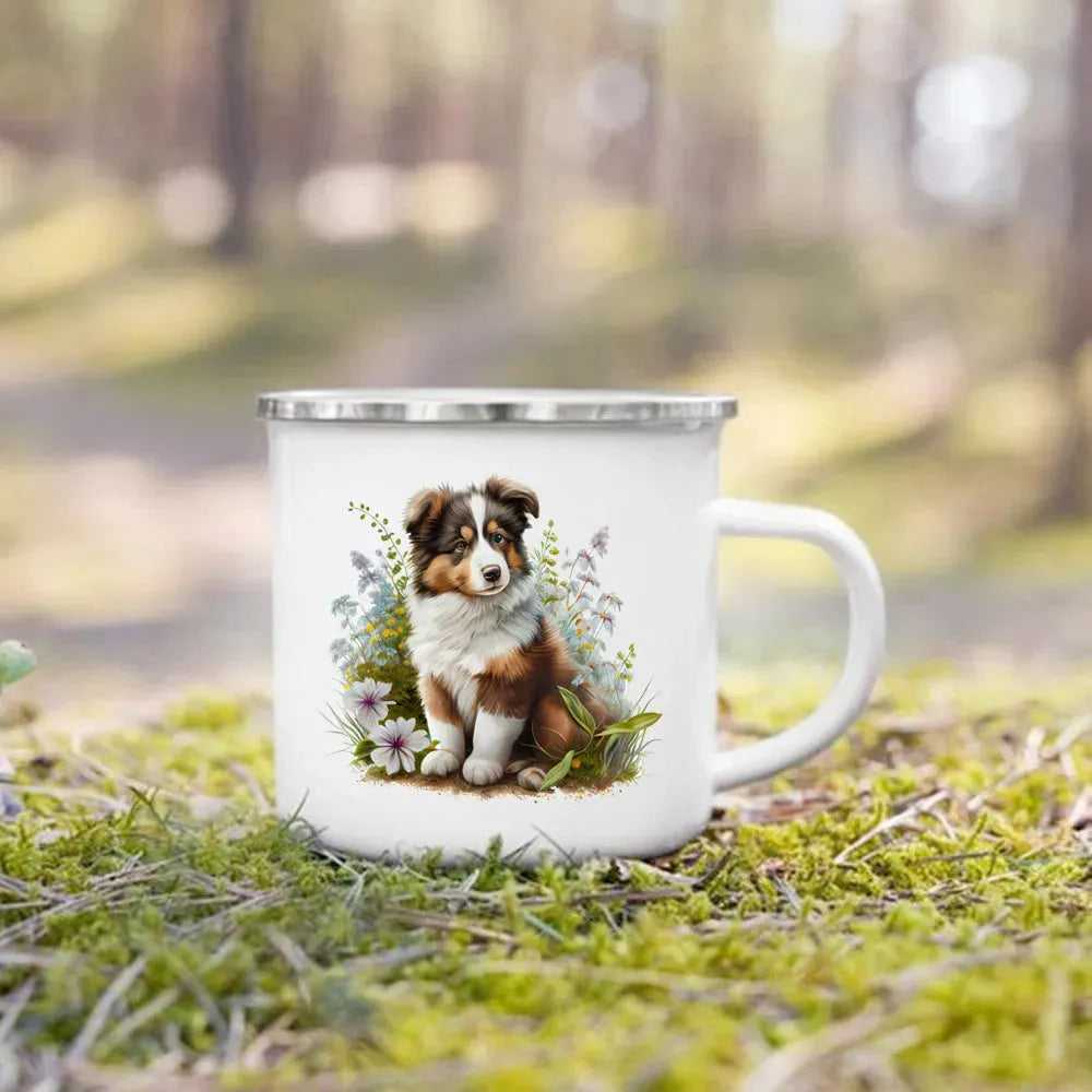 Dachshund Bulldog Border Colliegolden Retriever Printed Enamel Mug Creative Coffee Cup Camping Handle Mug Gifts for Dog Lovers