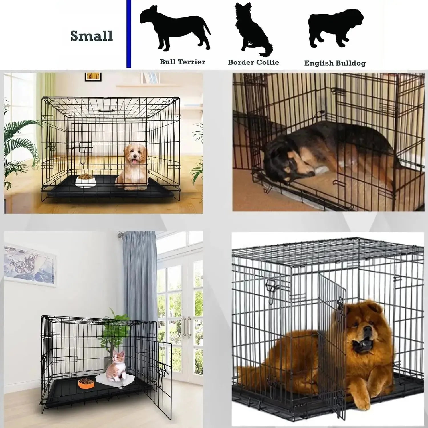 Dog Crates Pets Dog Puppy Crate Pet Metal Folding Cage Dog Travel Crate for Car with Removable Plastic Tray and Carry Handle