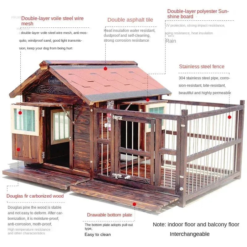 Outdoor Waterproof Kennel Four Seasons Universal Solid Wood Dog Houses Indoor Dog Cage Large Dog House Winter Warm House for Dog