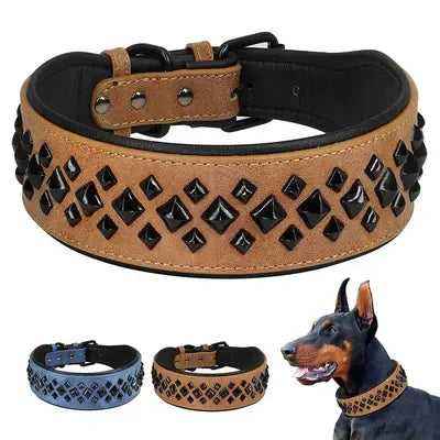 Rockstar Red Padded Leather Stud Dog Collar for Medium Dogs