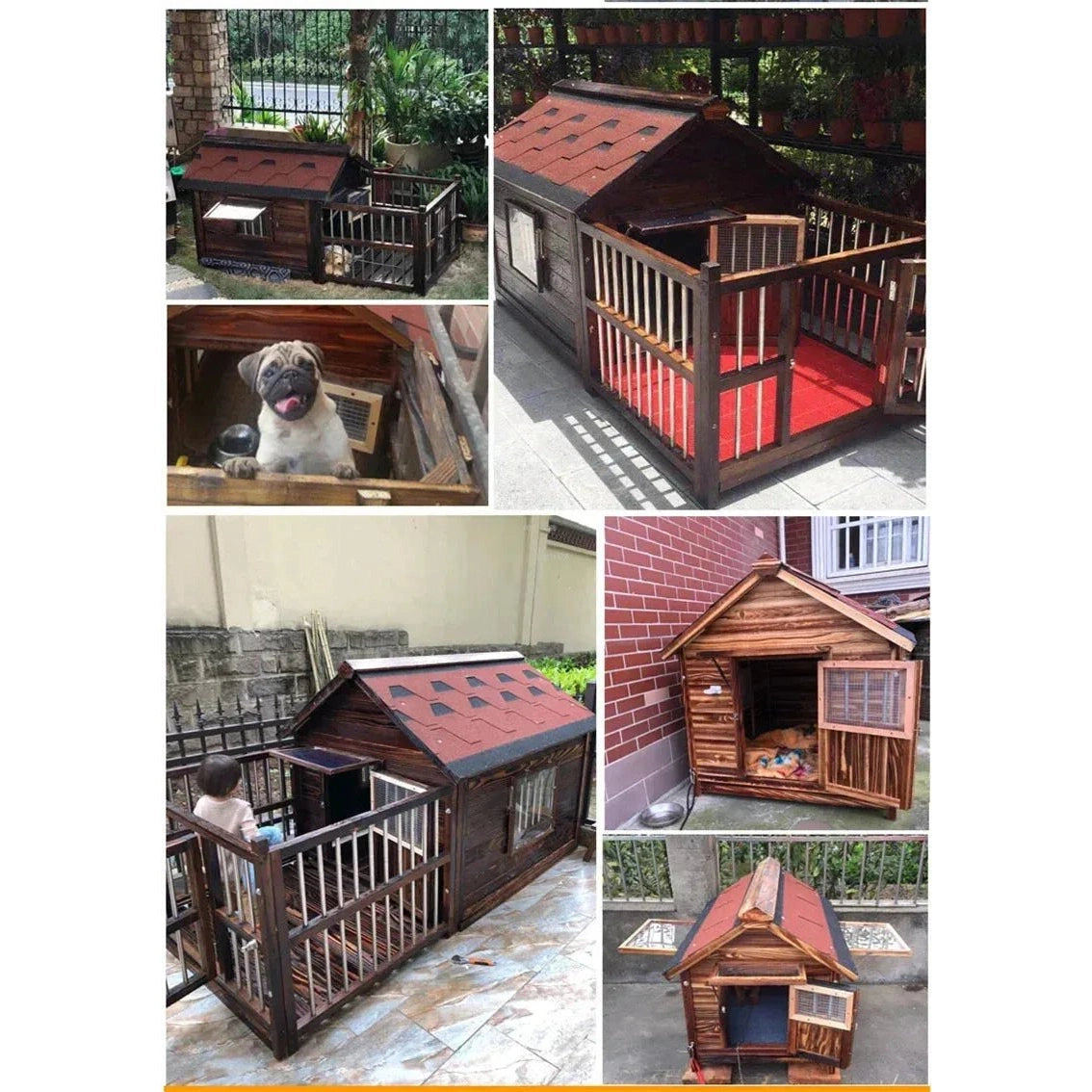 Large Dog Houses Solid Wood Outdoor Waterproof for Home Dogs Kennel Creative Breathable Pet Cage Pets Fences Villa Supplies T U