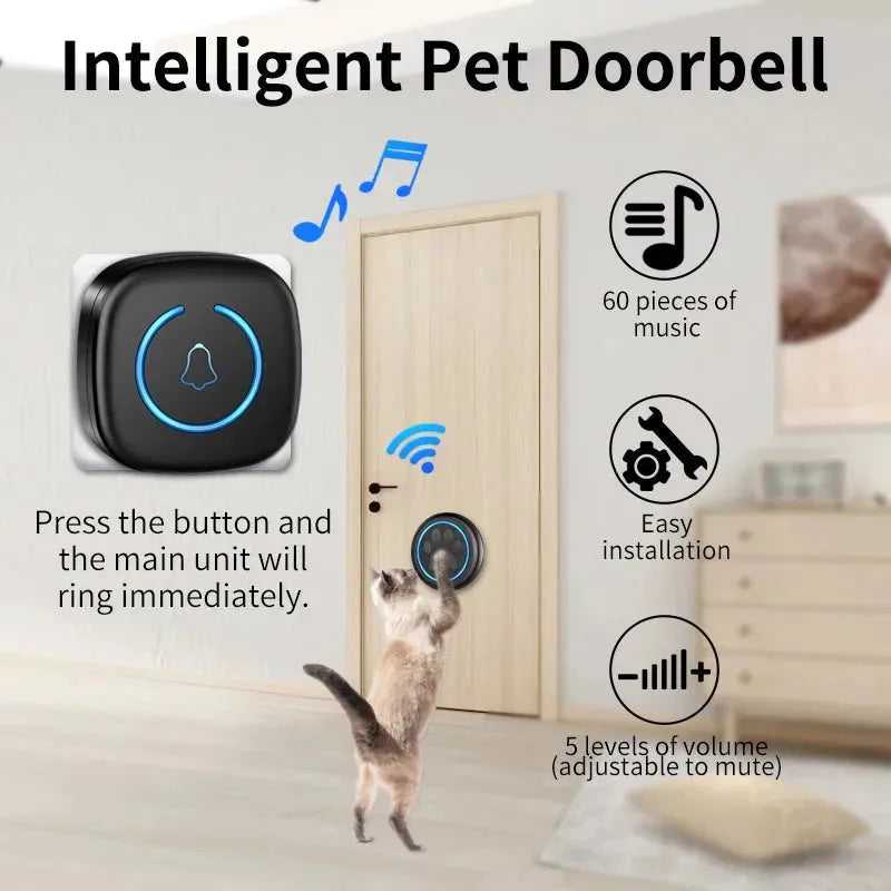 Pet Touch Ringer Button Bell 300M/984ft Range 60 Songs High Volume Doorbell For Cat & Dog Training Door Bell Smart Home US EU