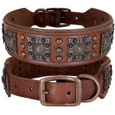 Cool Spikes Dog Collar Durable Real Leather Dogs Collars Metal Rivet Pet Accessories Adjustable for Medium Large Dogs Pitbull - Finnigan's Play Pen