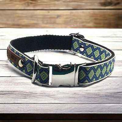 Chic Canine Couture: Designer Cotton Dog Collar No.02m with Engraved Name Buckle