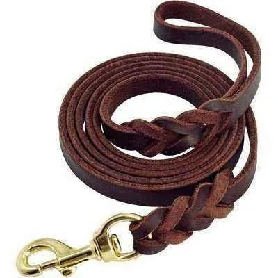 Royal Paws Genuine Leather Braided Long Dog Leash in Brown & Black for Medium to Large Pets