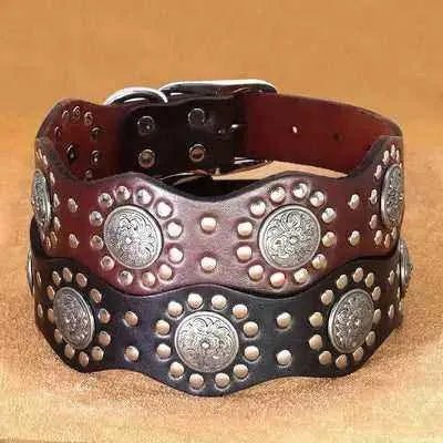 Regal Paws: Luxury Spiked Leather Dog Collar for Medium to Large Breeds