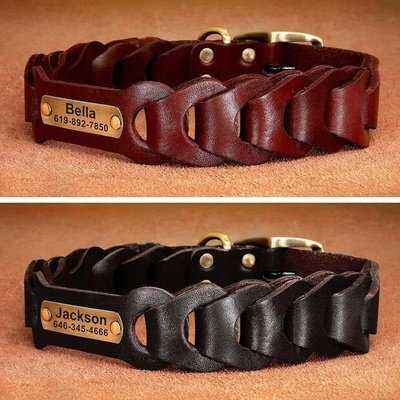 High Quality Dog Collar Personalized Pet Leather Collars With ID Tag Anti-lost Nameplate Adjustable for Small Medium Large Dogs - Finnigan's Play Pen