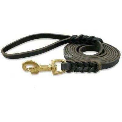 Royal Paws Genuine Leather Braided Long Dog Leash in Brown & Black for Medium to Large Pets