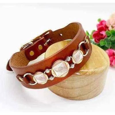 Royal Gemstone Leather Dog Collar for Small and Medium Breeds