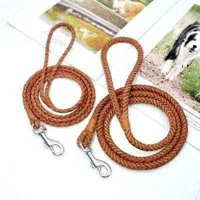 Premium Rolled Leather Dog Leash for Small to Medium Dogs - Brown