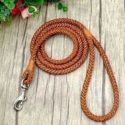 Premium Rolled Leather Dog Leash for Small to Medium Dogs - Brown